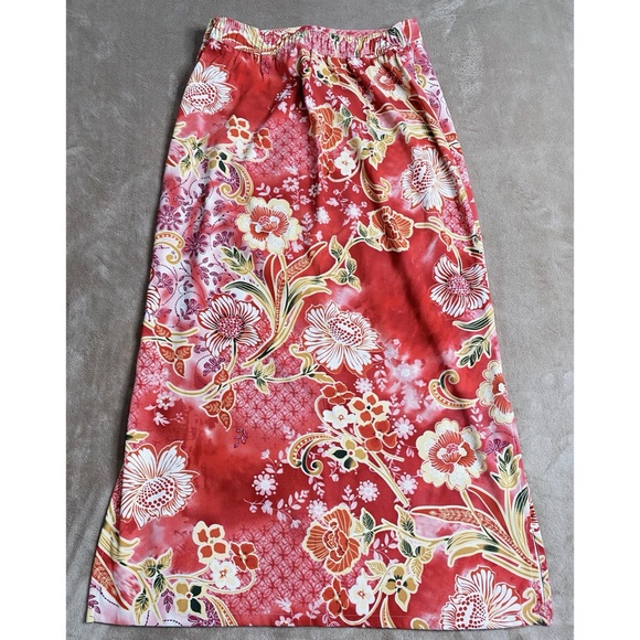 Islander Hawaiian Floral Maxi Skirt Side Button Elastic Back Waist - Picture 11 of 13